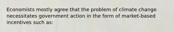 Economists mostly agree that the problem of climate change necessitates government action in the form of market-based incentives such as: