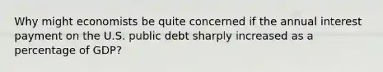 Why might economists be quite concerned if the annual interest payment on the U.S. public debt sharply increased as a percentage of GDP?