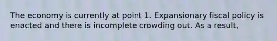 The economy is currently at point 1. Expansionary fiscal policy is enacted and there is incomplete crowding out. As a result,