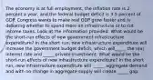 The economy is at full​ employment, the inflation rate is 2 percent a​ year, and the federal budget deficit is 3.5 percent of GDP. Congress wants to make real GDP grow faster and is debating whether to spend more on infrastructure or to cut income taxes. Look at the information​ provided: What would be the​ short-run effects of new government infrastructure​ expenditure? In the short​ run, new infrastructure expenditure will increase the government budget​ deficit, which​ will_____ the real interest rate and​ _____ private investment. What would be the​ short-run effects of new infrastructure​ expenditure? In the short​ run, new infrastructure expenditure will ​ _____ aggregate demand and with no change in aggregate supply will create​ _____ gap.