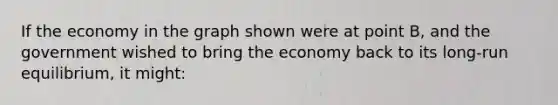 If the economy in the graph shown were at point B, and the government wished to bring the economy back to its long-run equilibrium, it might: