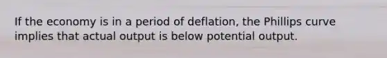 If the economy is in a period of deflation, the Phillips curve implies that actual output is below potential output.