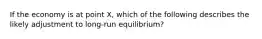 If the economy is at point X, which of the following describes the likely adjustment to long-run equilibrium?