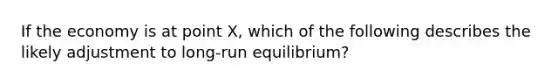 If the economy is at point X, which of the following describes the likely adjustment to long-run equilibrium?