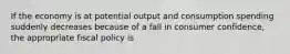 If the economy is at potential output and consumption spending suddenly decreases because of a fall in consumer confidence, the appropriate fiscal policy is