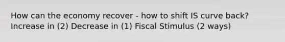 How can the economy recover - how to shift IS curve back? Increase in (2) Decrease in (1) Fiscal Stimulus (2 ways)