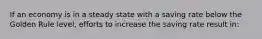 If an economy is in a steady state with a saving rate below the Golden Rule level, efforts to increase the saving rate result in: