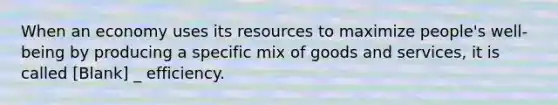 When an economy uses its resources to maximize people's well-being by producing a specific mix of goods and services, it is called [Blank] _ efficiency.