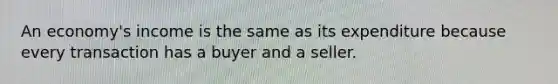 An economy's income is the same as its expenditure because every transaction has a buyer and a seller.