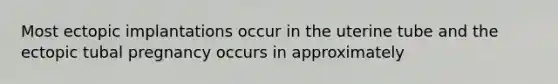 Most ectopic implantations occur in the uterine tube and the ectopic tubal pregnancy occurs in approximately