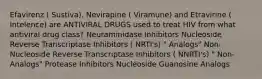 Efavirenz ( Sustiva), Nevirapine ( Viramune) and Etravirine ( Intelence) are ANTIVIRAL DRUGS used to treat HIV from what antiviral drug class? Neuraminidase Inhibitors Nucleoside Reverse Transcriptase Inhibitors ( NRTI's) " Analogs" Non-Nucleoside Reverse Transcriptase Inhibitors ( NNRTI's) " Non-Analogs" Protease Inhibitors Nucleoside Guanosine Analogs