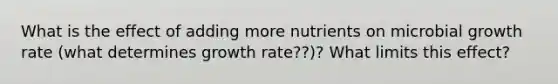 What is the effect of adding more nutrients on microbial growth rate (what determines growth rate??)? What limits this effect?