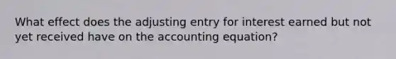 What effect does the adjusting entry for interest earned but not yet received have on the accounting equation?