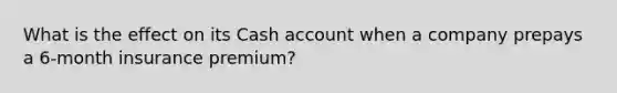 What is the effect on its Cash account when a company prepays a 6-month insurance premium?