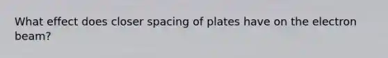 What effect does closer spacing of plates have on the electron beam?