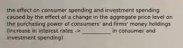 the effect on consumer spending and investment spending caused by the effect of a change in the aggregate price level on the purchasing power of consumers' and firms' money holdings (increase in interest rates -> ___________ in consumer and investment spending)