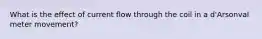 What is the effect of current flow through the coil in a d'Arsonval meter movement?