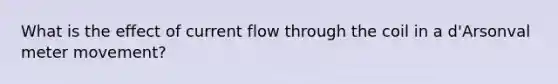 What is the effect of current flow through the coil in a d'Arsonval meter movement?