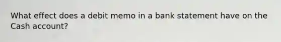 What effect does a debit memo in a bank statement have on the Cash account?