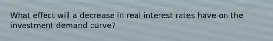 What effect will a decrease in real interest rates have on the investment demand curve?