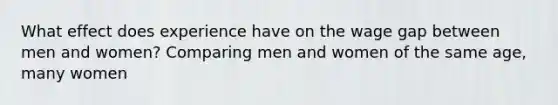 What effect does experience have on the wage gap between men and​ women? Comparing men and women of the same​ age, many women