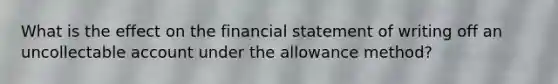 What is the effect on the financial statement of writing off an uncollectable account under the allowance method?