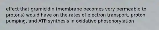 effect that gramicidin (membrane becomes very permeable to protons) would have on the rates of electron transport, proton pumping, and ATP synthesis in oxidative phosphorylation