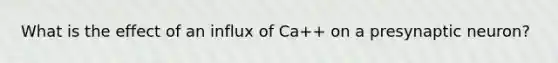 What is the effect of an influx of Ca++ on a presynaptic neuron?