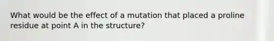 What would be the effect of a mutation that placed a proline residue at point A in the structure?