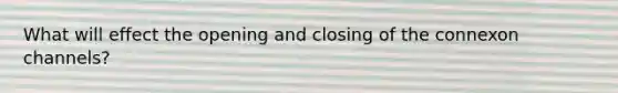 What will effect the opening and closing of the connexon channels?