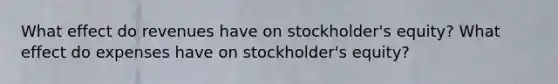 What effect do revenues have on stockholder's equity? What effect do expenses have on stockholder's equity?