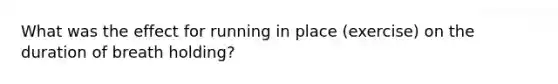 What was the effect for running in place (exercise) on the duration of breath holding?