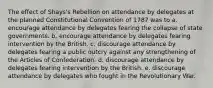 The effect of Shays's Rebellion on attendance by delegates at the planned Constitutional Convention of 1787 was to a. encourage attendance by delegates fearing the collapse of state governments. b. encourage attendance by delegates fearing intervention by the British. c. discourage attendance by delegates fearing a public outcry against any strengthening of the Articles of Confederation. d. discourage attendance by delegates fearing intervention by the British. e. discourage attendance by delegates who fought in the Revolutionary War.