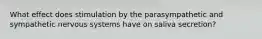 What effect does stimulation by the parasympathetic and sympathetic nervous systems have on saliva secretion?
