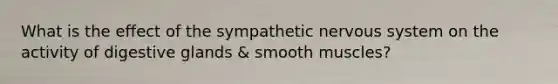 What is the effect of the sympathetic nervous system on the activity of digestive glands & smooth muscles?