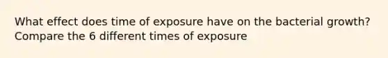 What effect does time of exposure have on the bacterial growth? Compare the 6 different times of exposure