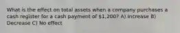 What is the effect on total assets when a company purchases a cash register for a cash payment of 1,200? A) Increase B) Decrease C) No effect