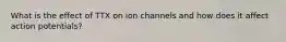 What is the effect of TTX on ion channels and how does it affect action potentials?