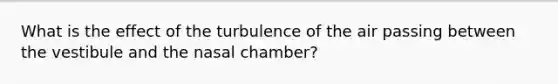 What is the effect of the turbulence of the air passing between the vestibule and the nasal chamber?