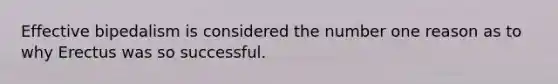 Effective bipedalism is considered the number one reason as to why Erectus was so successful.