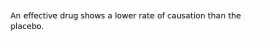 An effective drug shows a lower rate of causation than the placebo.