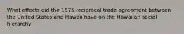 What effects did the 1875 reciprocal trade agreement between the United States and Hawaii have on the Hawaiian social hierarchy