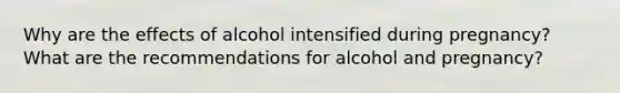 Why are the effects of alcohol intensified during pregnancy? What are the recommendations for alcohol and pregnancy?