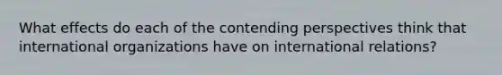 What effects do each of the contending perspectives think that international organizations have on international relations?