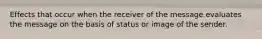 Effects that occur when the receiver of the message evaluates the message on the basis of status or image of the sender.