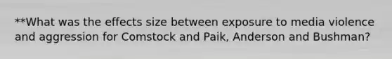 **What was the effects size between exposure to media violence and aggression for Comstock and Paik, Anderson and Bushman?