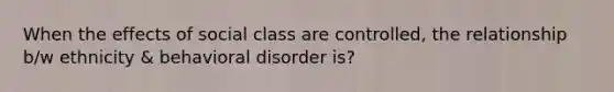 When the effects of social class are controlled, the relationship b/w ethnicity & behavioral disorder is?