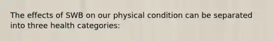 The effects of SWB on our physical condition can be separated into three health categories: