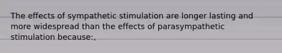 The effects of sympathetic stimulation are longer lasting and more widespread than the effects of parasympathetic stimulation because:,