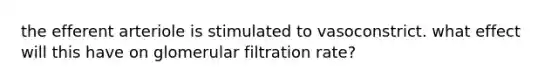 the efferent arteriole is stimulated to vasoconstrict. what effect will this have on glomerular filtration rate?